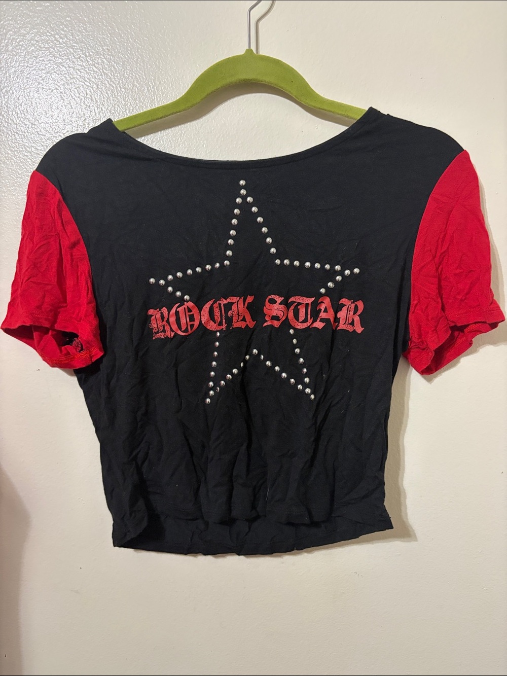 Hot Topic Black and Red Studded Star 'Rock Star' Tee